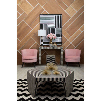 Black and White Striped Bone Inlay Hexagon Coffee Table | Fusion