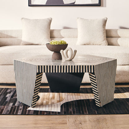 Black and White Striped Bone Inlay Hexagon Coffee Table | Fusion