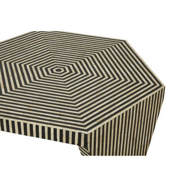 Black and White Striped Bone Inlay Hexagon Coffee Table | Fusion