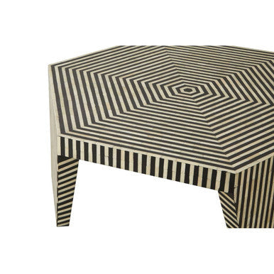 Black and White Striped Bone Inlay Hexagon Coffee Table | Fusion