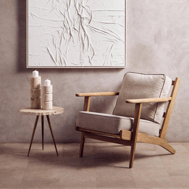 Harry Grey Linen Armchair with American Oak Frame