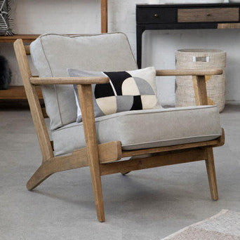 Harry Grey Linen Armchair with American Oak Frame