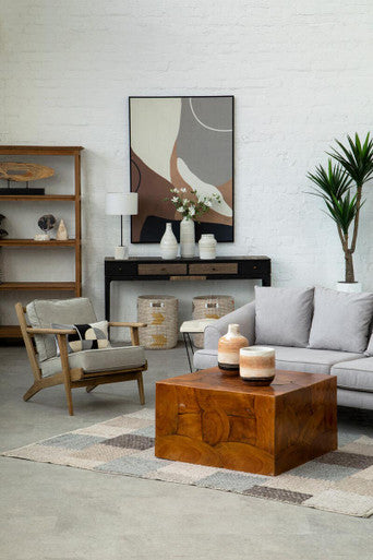 Harry Grey Linen Armchair with American Oak Frame