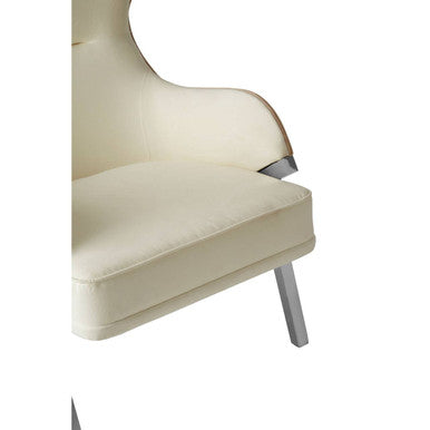 Piermount Ivory Wood and Metal Wingback Chair with Silver Finish Legs