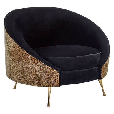 Manhattan Black Velvet and Leopard Print Cocoon Chair with Gold Finish Legs