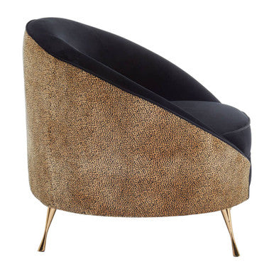Manhattan Black Velvet and Leopard Print Cocoon Chair with Gold Finish Legs