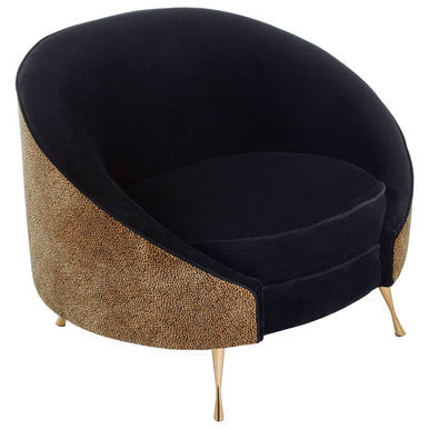 Manhattan Black Velvet and Leopard Print Cocoon Chair with Gold Finish Legs