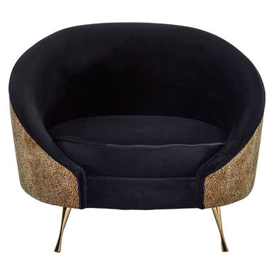 Manhattan Black Velvet and Leopard Print Cocoon Chair with Gold Finish Legs