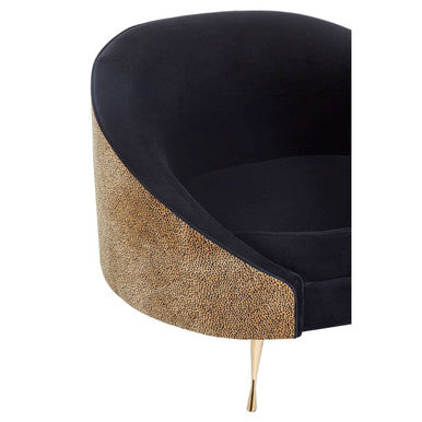 Manhattan Black Velvet and Leopard Print Cocoon Chair with Gold Finish Legs