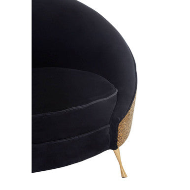 Manhattan Black Velvet and Leopard Print Cocoon Chair with Gold Finish Legs