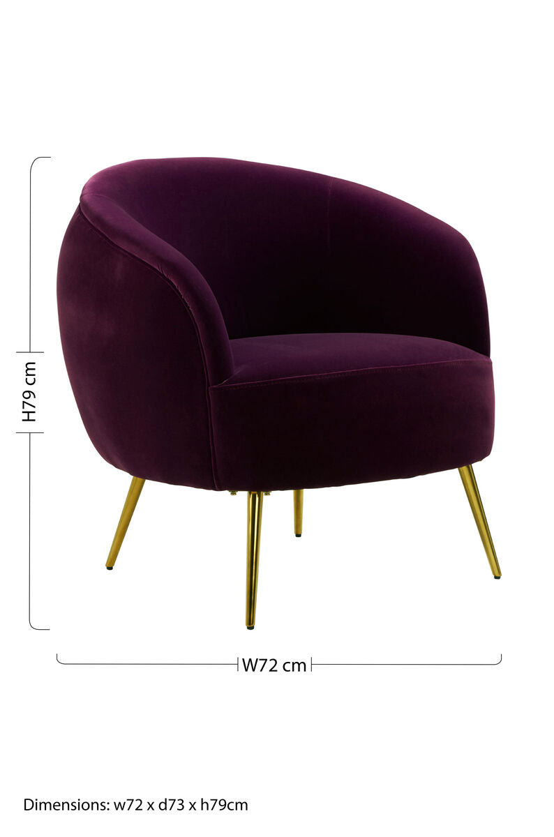 Manhattan Purple Velvet Accent Chair with Gold Finish Legs