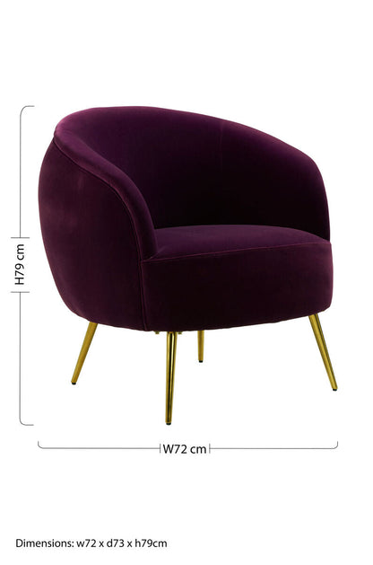 Manhattan Purple Velvet Accent Chair with Gold Finish Legs