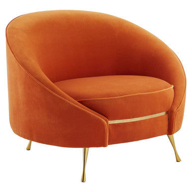 Manhattan Orange Velvet Cocoon Chair with Curved Back