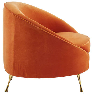Manhattan Orange Velvet Cocoon Chair with Curved Back