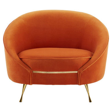 Manhattan Orange Velvet Cocoon Chair with Curved Back