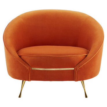 Manhattan Orange Velvet Cocoon Chair With Curved Back