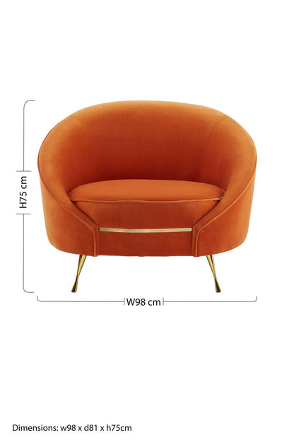 Manhattan Orange Velvet Cocoon Chair with Curved Back