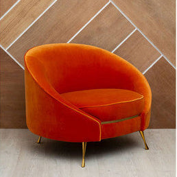Manhattan Orange Velvet Cocoon Chair with Curved Back