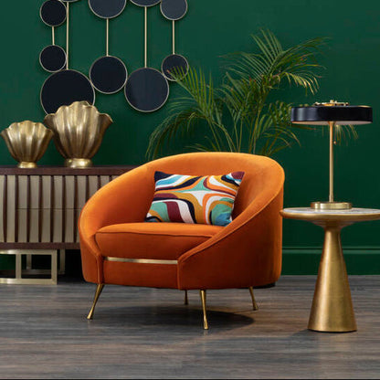 Manhattan Orange Velvet Cocoon Chair with Curved Back