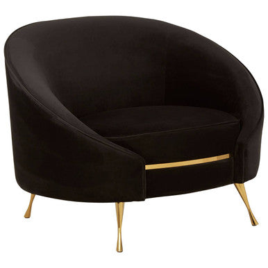 Manhattan Black Velvet Cocoon Chair with Gold Finish Legs