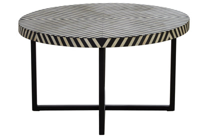 Black and White Top Bone Inlay Coffee Table with Black Metal Legs | Boho