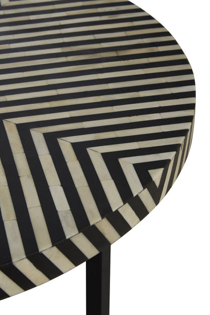 Black and White Top Bone Inlay Coffee Table with Black Metal Legs | Boho