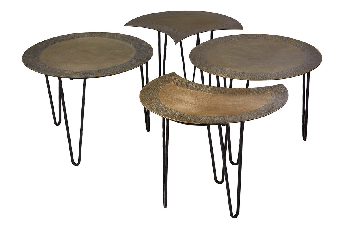 Set of 4 Black and Gold Top Coffee Tables with Iron Hairpin Legs | Rany