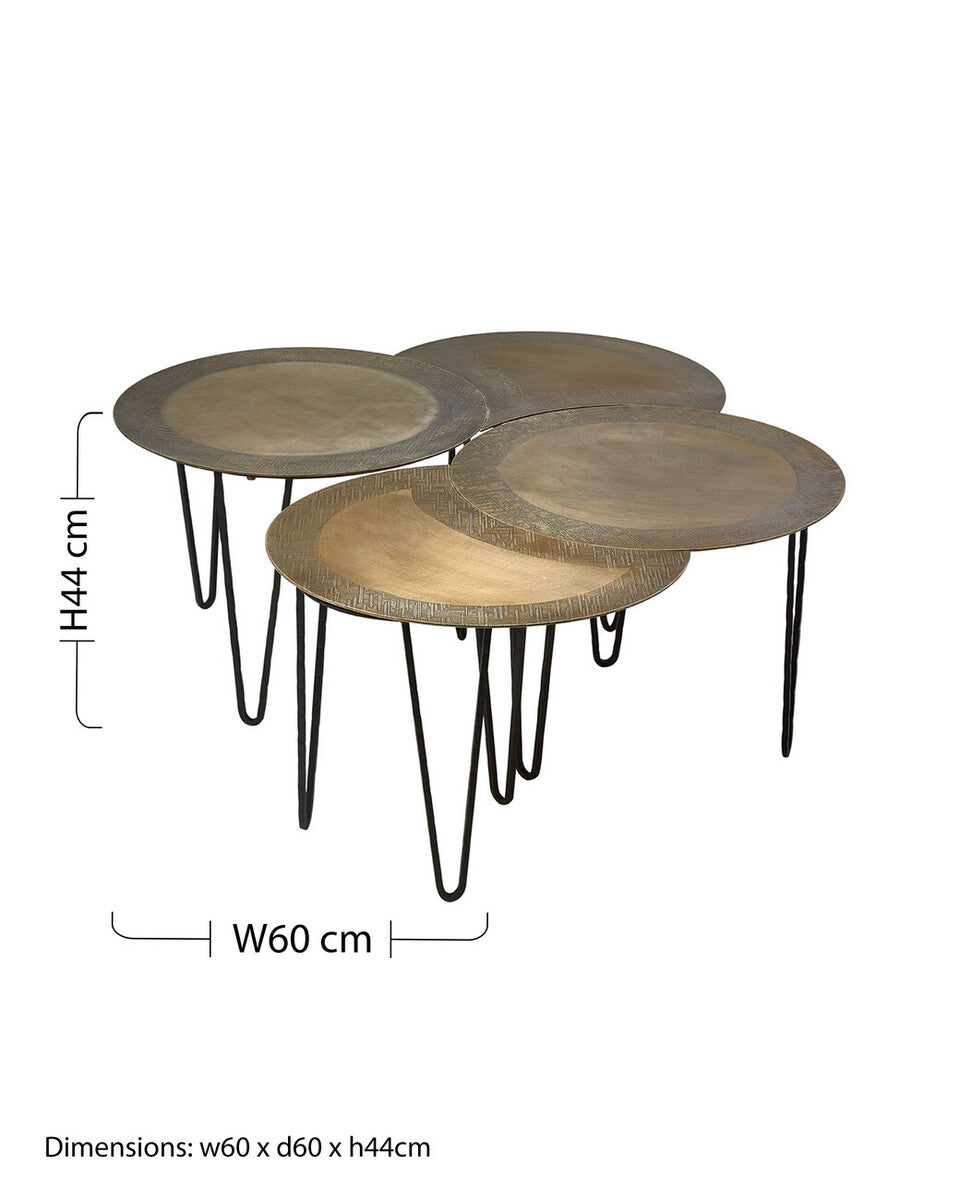 Set of 4 Black and Gold Top Coffee Tables with Iron Hairpin Legs | Rany
