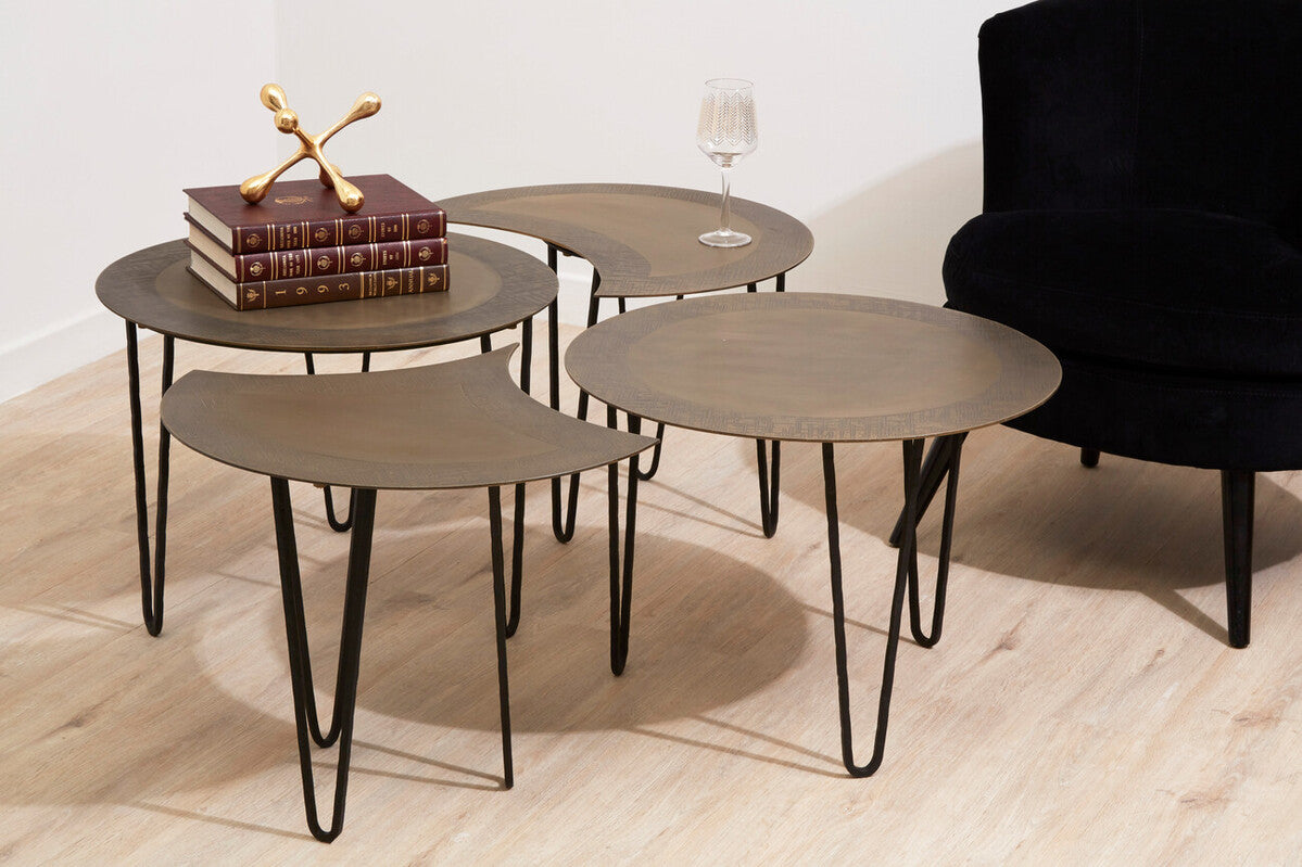 Set of 4 Black and Gold Top Coffee Tables with Iron Hairpin Legs | Rany