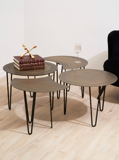 Set of 4 Black and Gold Top Coffee Tables with Iron Hairpin Legs | Rany