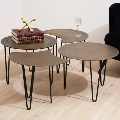 Set of 4 Black and Gold Top Coffee Tables with Iron Hairpin Legs | Rany