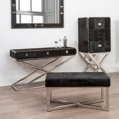 Hair on Leather Cross Base Drinks Cabinet | Kensington Townhouse