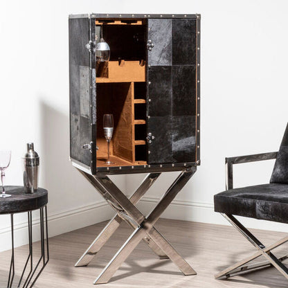 Hair on Leather Cross Base Drinks Cabinet | Kensington Townhouse