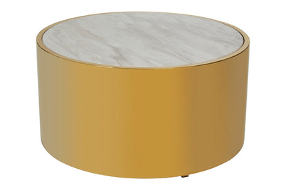 White Marble Effect Top Round Coffee Table with Gold Steel Frame | Carlox