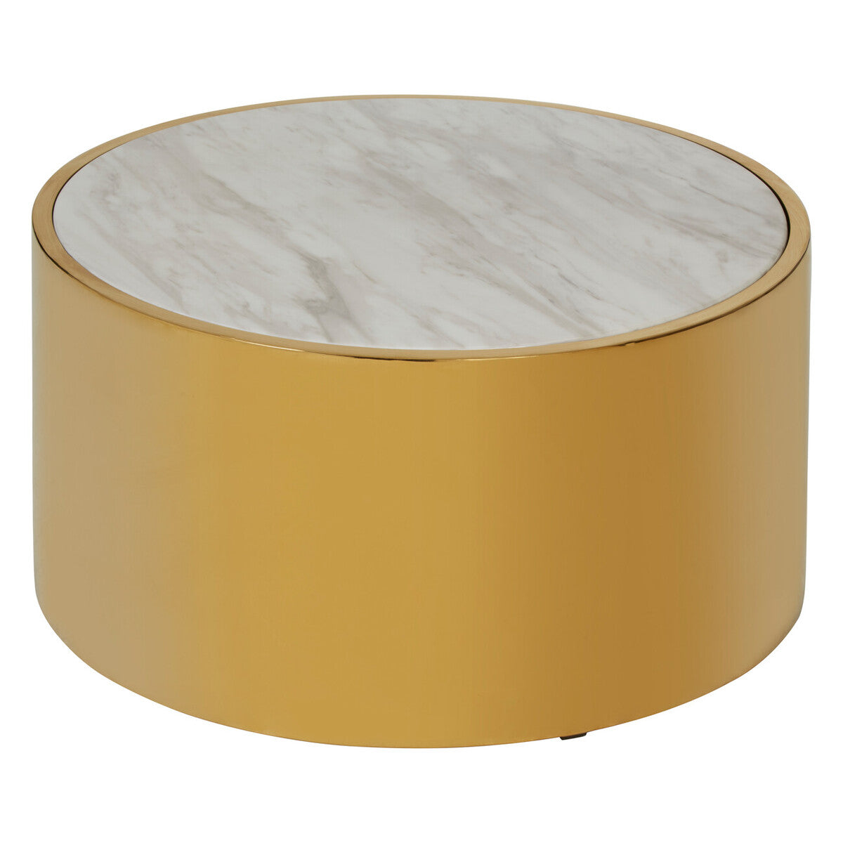 White Marble Effect Top Round Coffee Table with Gold Steel Frame | Carlox