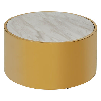 White Marble Effect Top Round Coffee Table with Gold Steel Frame | Carlox