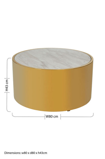 White Marble Effect Top Round Coffee Table with Gold Steel Frame | Carlox