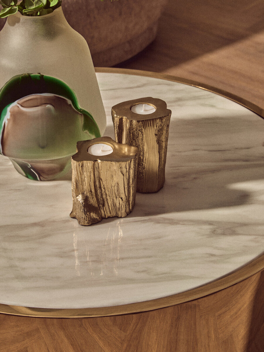 White Marble Effect Top Round Coffee Table with Gold Steel Frame | Carlox