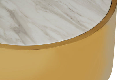White Marble Effect Top Round Coffee Table with Gold Steel Frame | Carlox