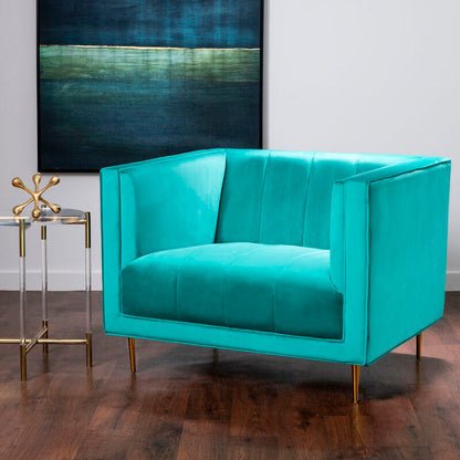 Otylia Green Velvet Armchair with Stainless Steel Base