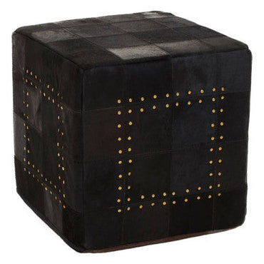 Safira Black Genuine Leather Pouffe With Stud Detail