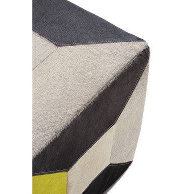 Safira Black and White Hair on Leather Pouffe with Stitched Detail