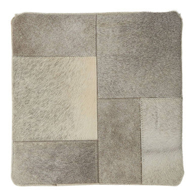 Safira Grey Leather Pouffe With Geometric Patchwork