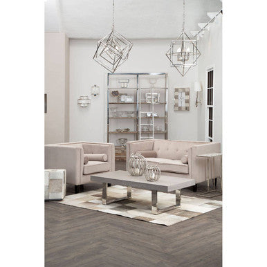 Safira Grey Leather Pouffe With Geometric Patchwork