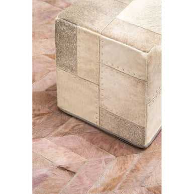 Safira Grey Leather Pouffe With Geometric Patchwork