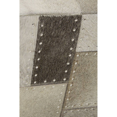 Safira Grey Leather Pouffe With Geometric Patchwork