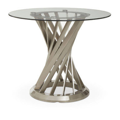 Anzio Clear Glass Round Dining Table with Brushed Silver Finish Base