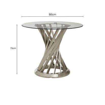 Anzio Clear Glass Round Dining Table with Brushed Silver Finish Base