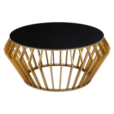 Ackley Gold Metal  Coffee Table with Black Glass Top