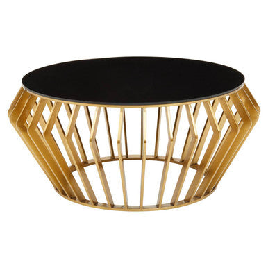 Ackley Gold Metal  Coffee Table with Black Glass Top